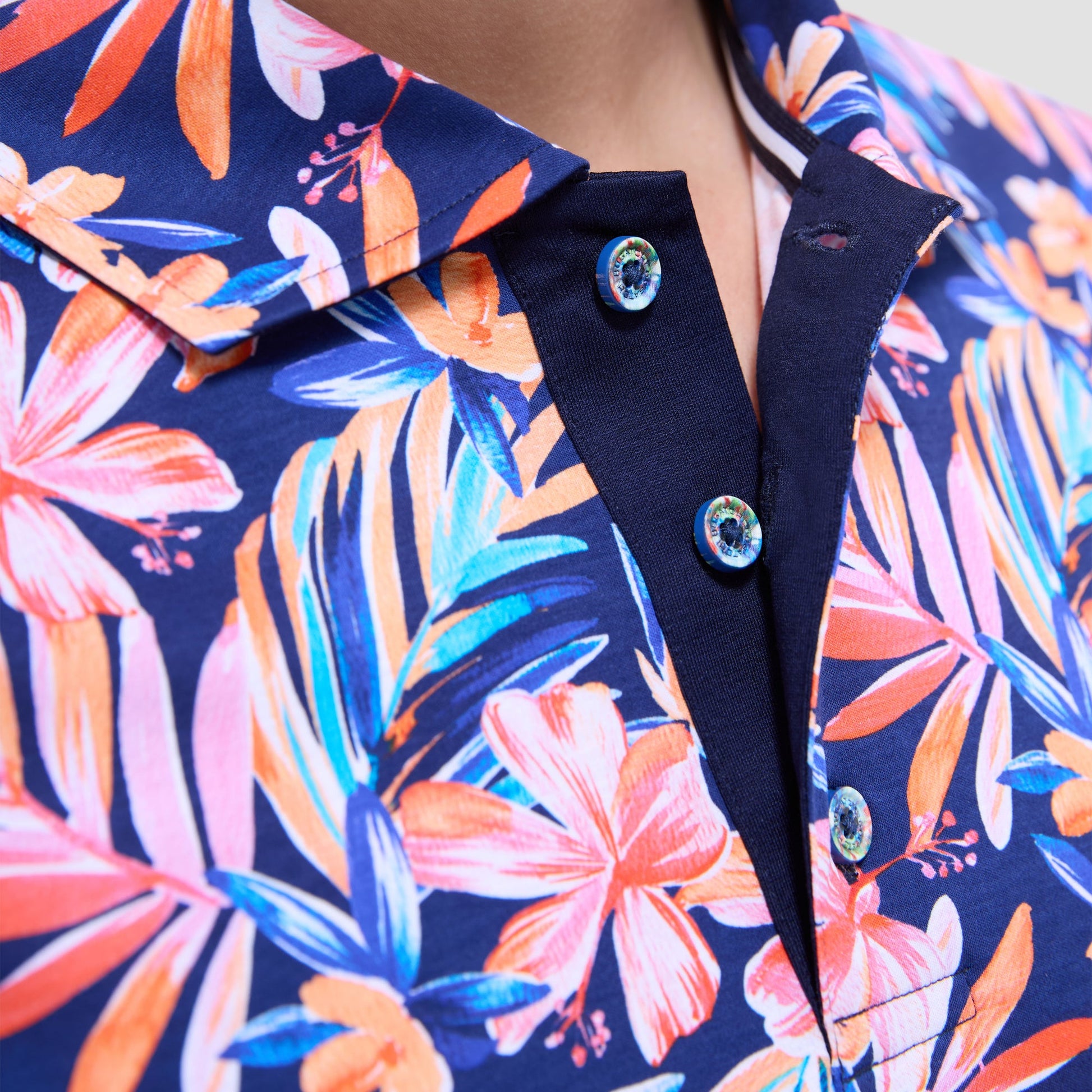 Bugatchi Hendrix Floral Polo Shirt Navy