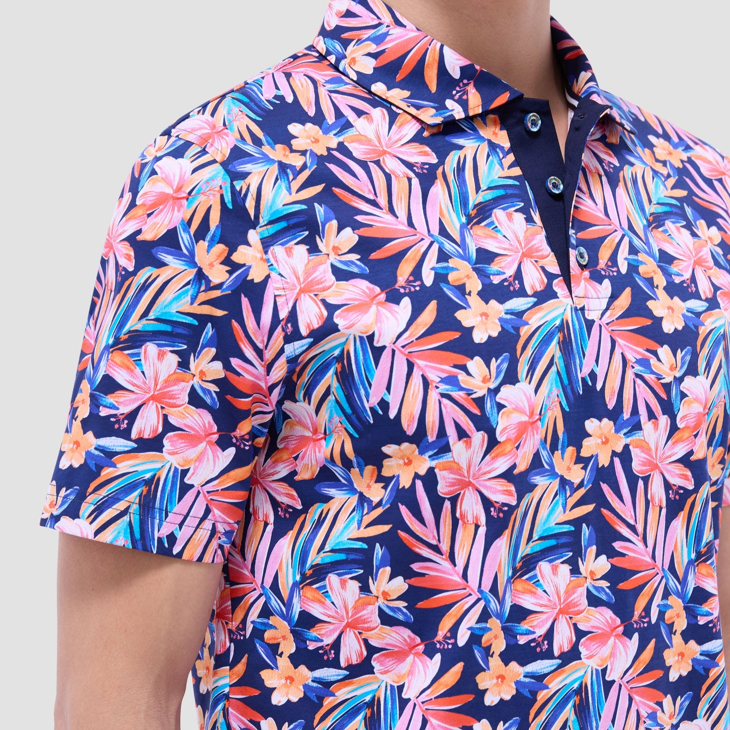 Bugatchi Hendrix Floral Polo Shirt Navy