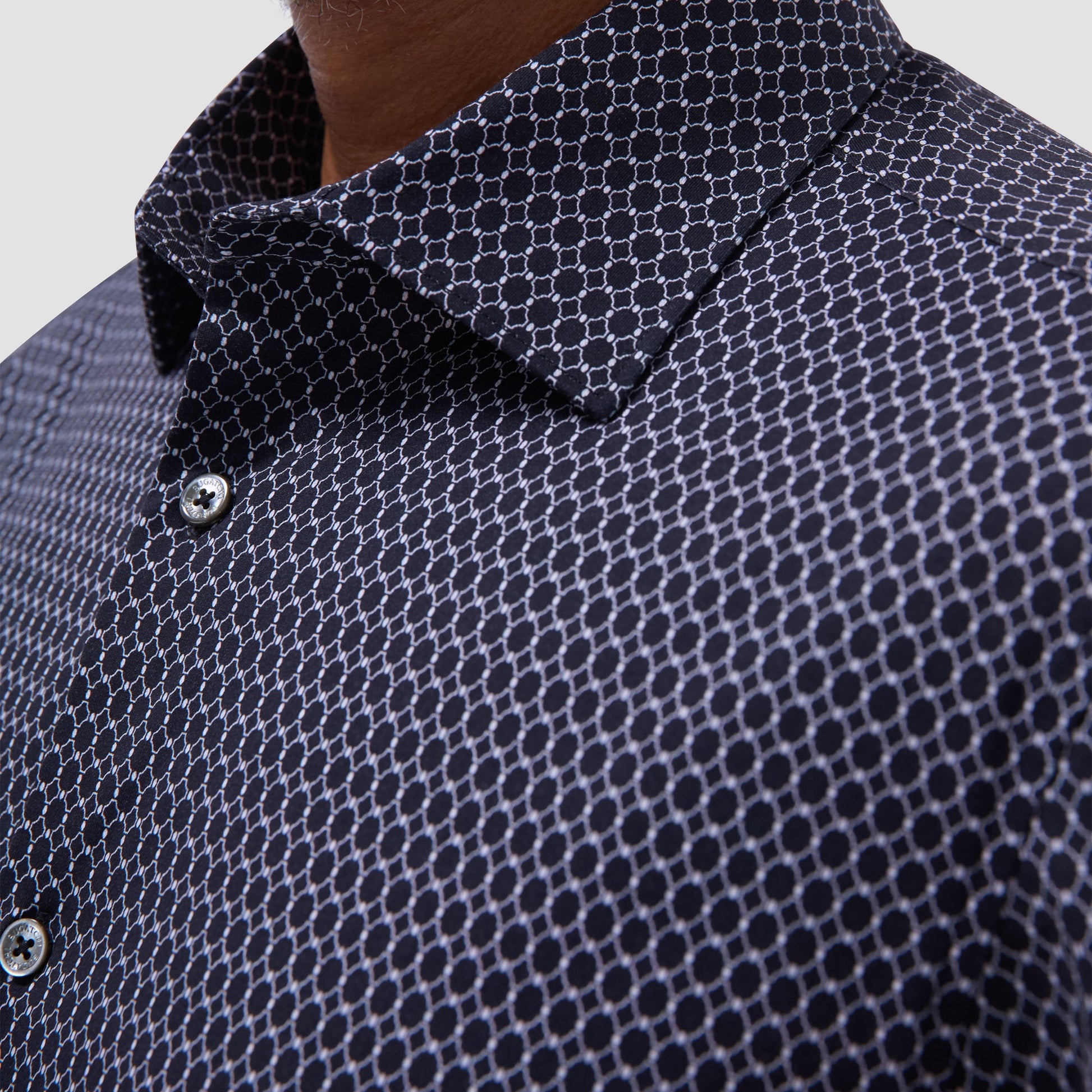 Bugatchi James Geometric Hexagon OoohCotton® Shirt Black
