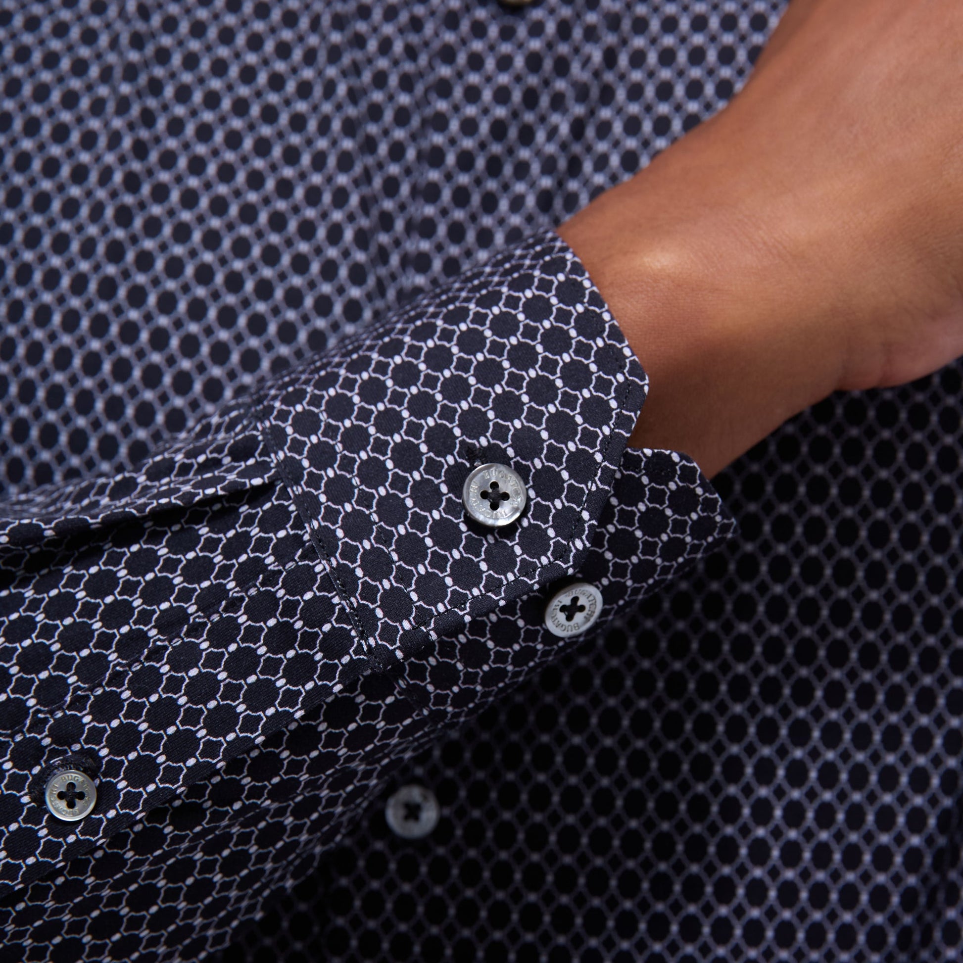 Bugatchi James Geometric Hexagon OoohCotton® Shirt Black