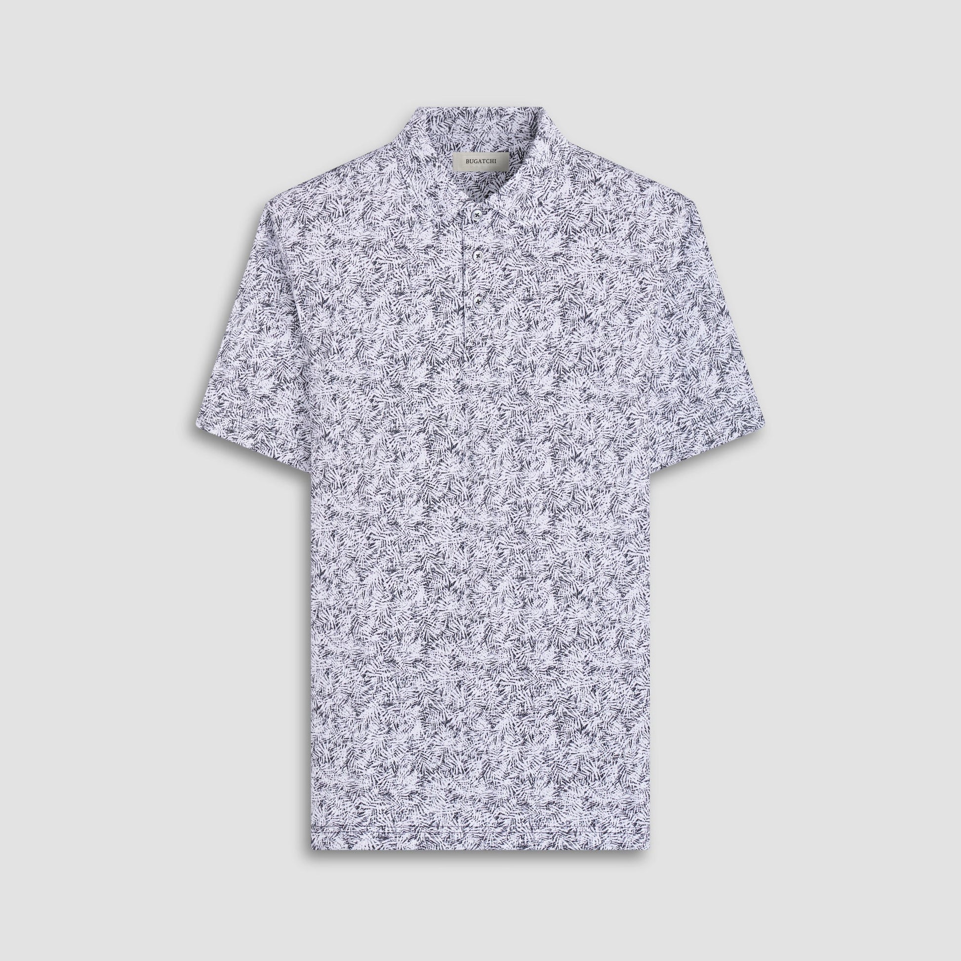 Bugatchi Victor Leaf Print OoohCotton® Polo Shirt Black