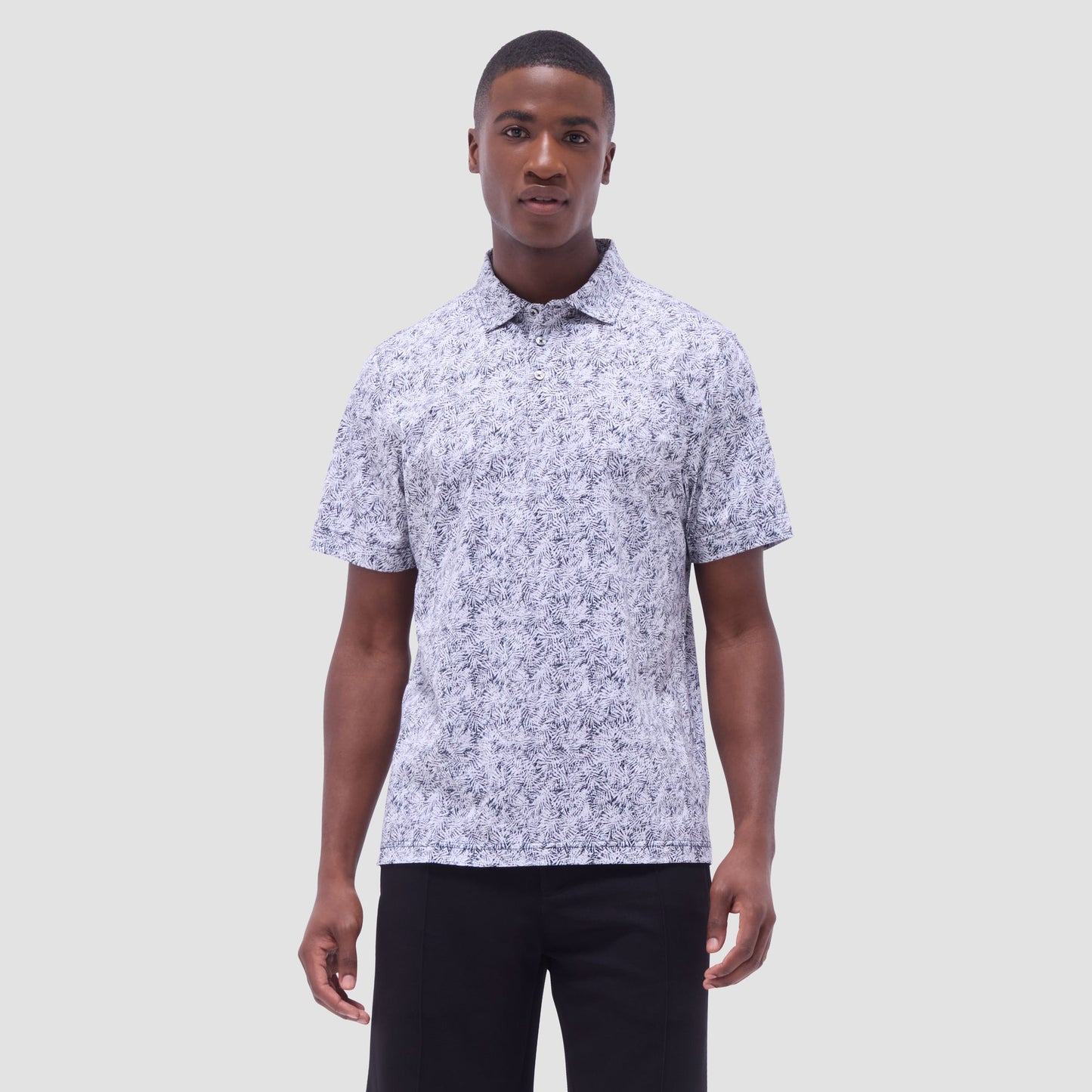 Bugatchi Victor Leaf Print OoohCotton® Polo Shirt Black