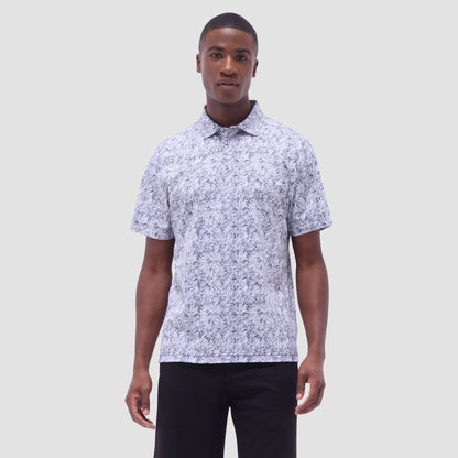 Bugatchi Victor Leaf Print OoohCotton® Polo Shirt Black