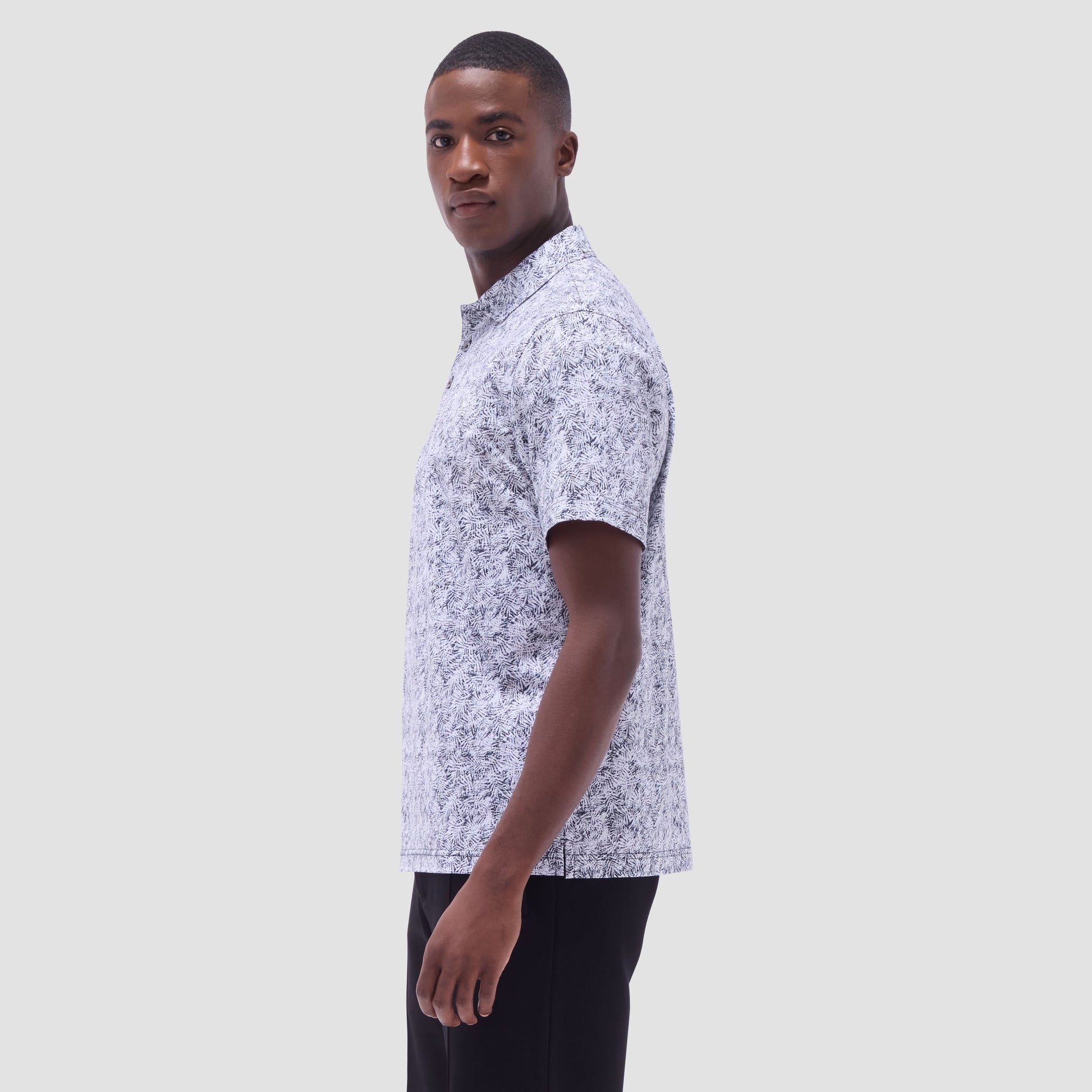 Bugatchi Victor Leaf Print OoohCotton® Polo Shirt Black