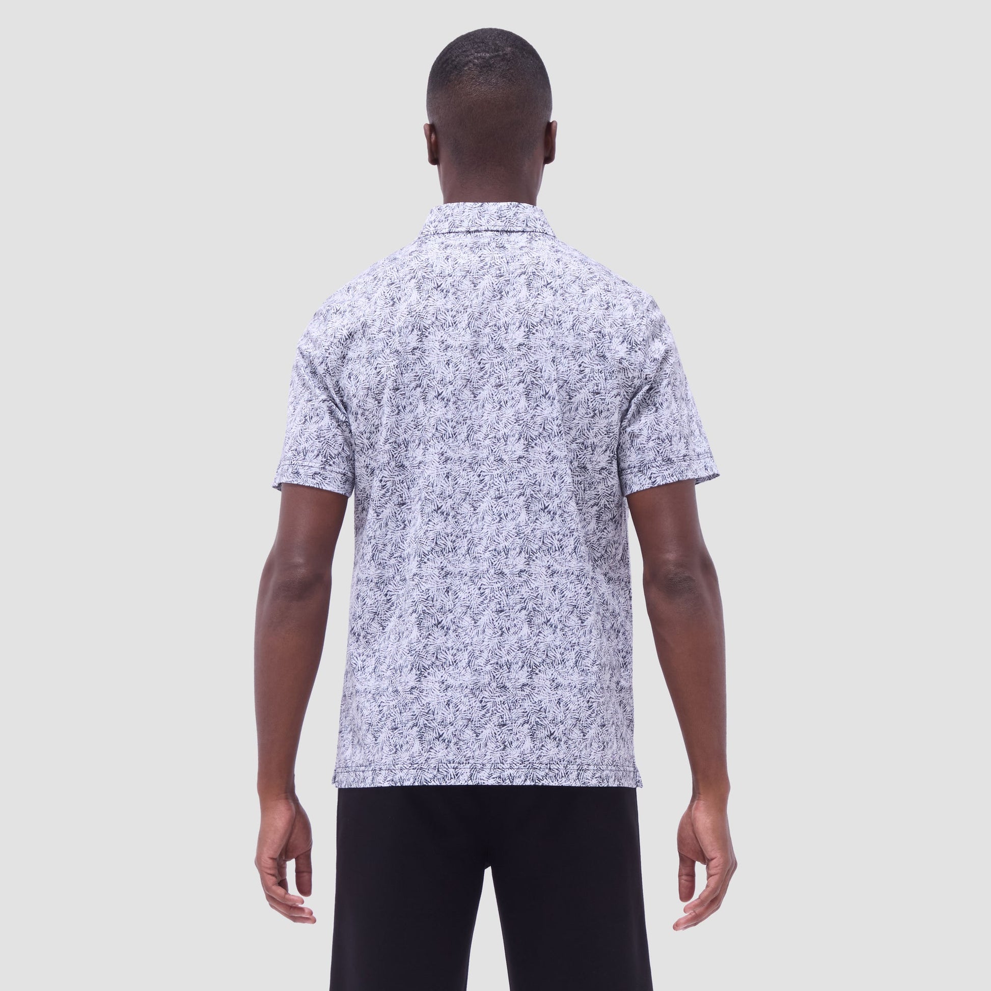 Bugatchi Victor Leaf Print OoohCotton® Polo Shirt Black