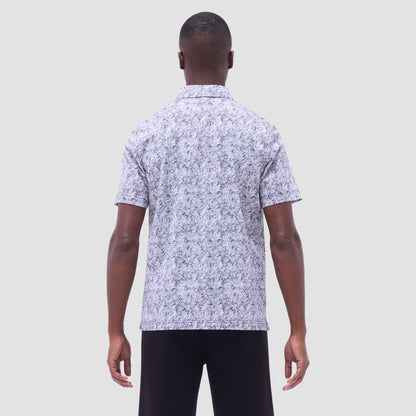 Bugatchi Victor Leaf Print OoohCotton® Polo Shirt Black