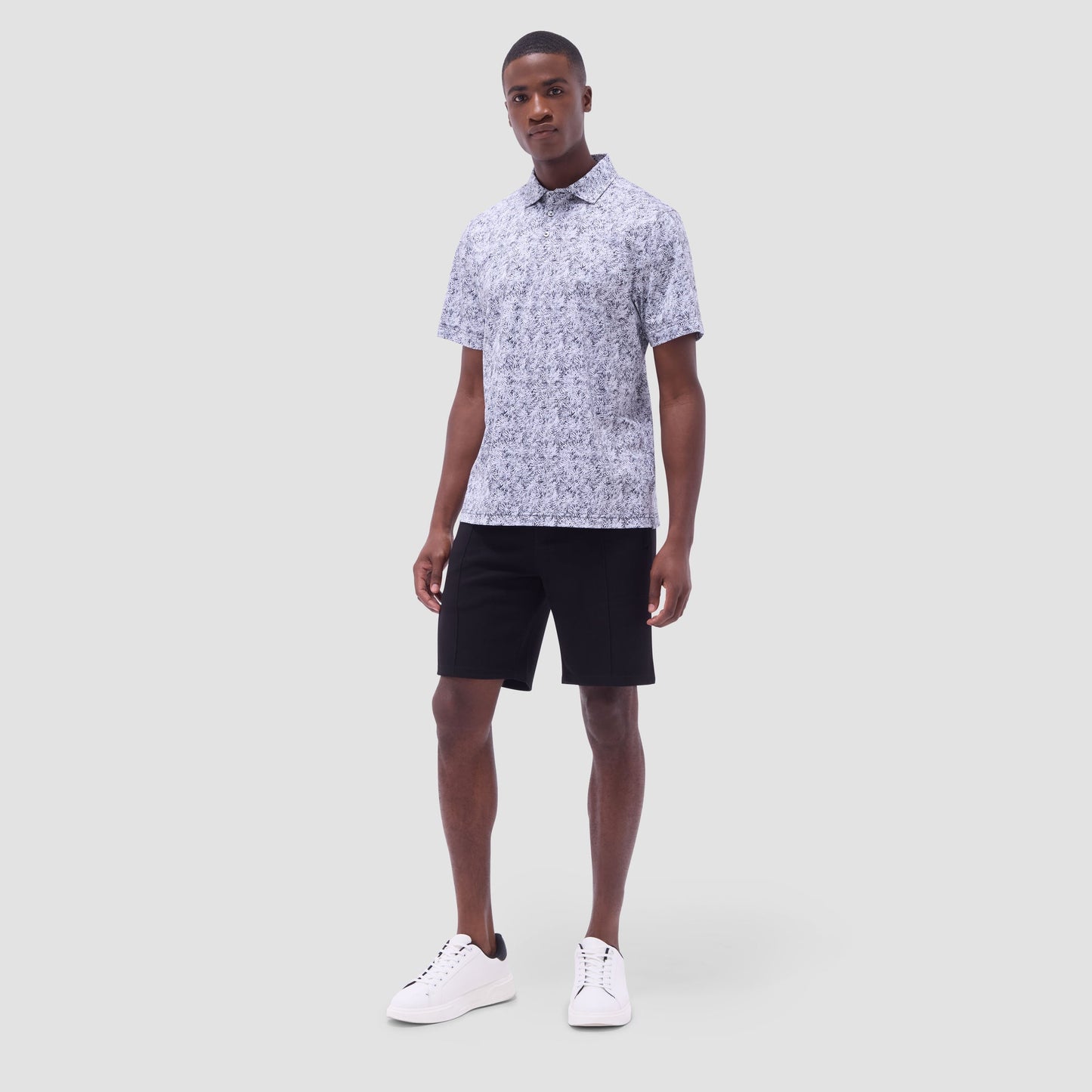 Bugatchi Victor Leaf Print OoohCotton® Polo Shirt Black