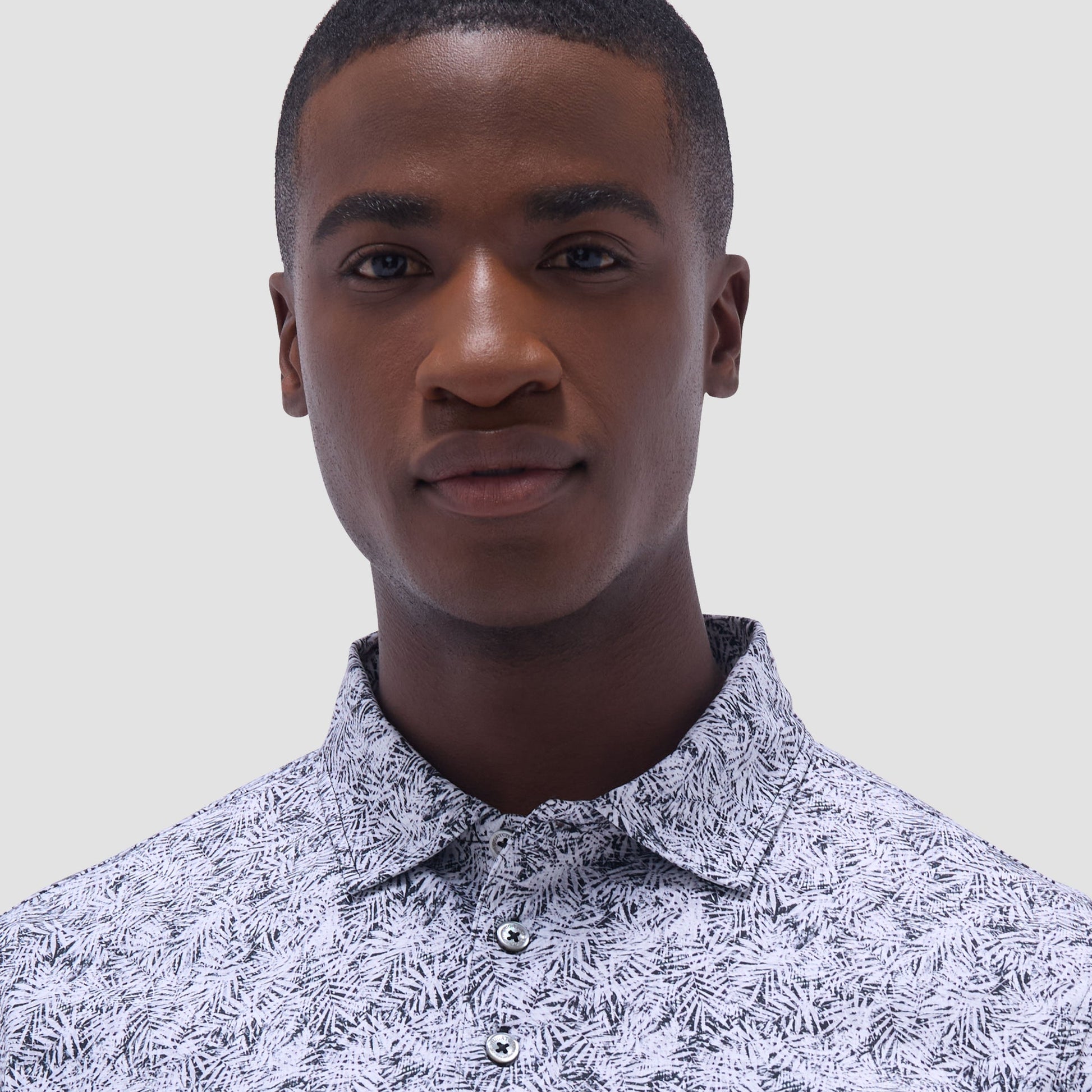 Bugatchi Victor Leaf Print OoohCotton® Polo Shirt Black