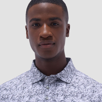 Bugatchi Victor Leaf Print OoohCotton® Polo Shirt Black