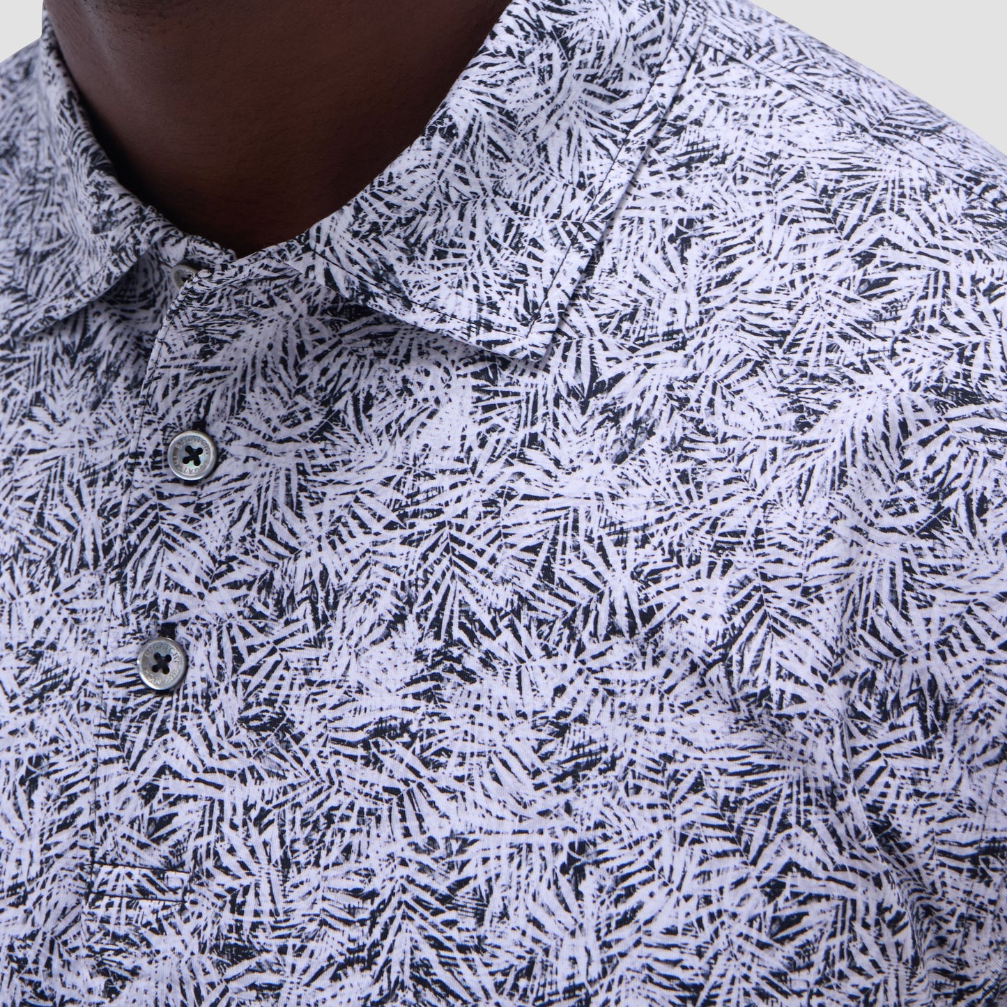 Bugatchi Victor Leaf Print OoohCotton® Polo Shirt Black