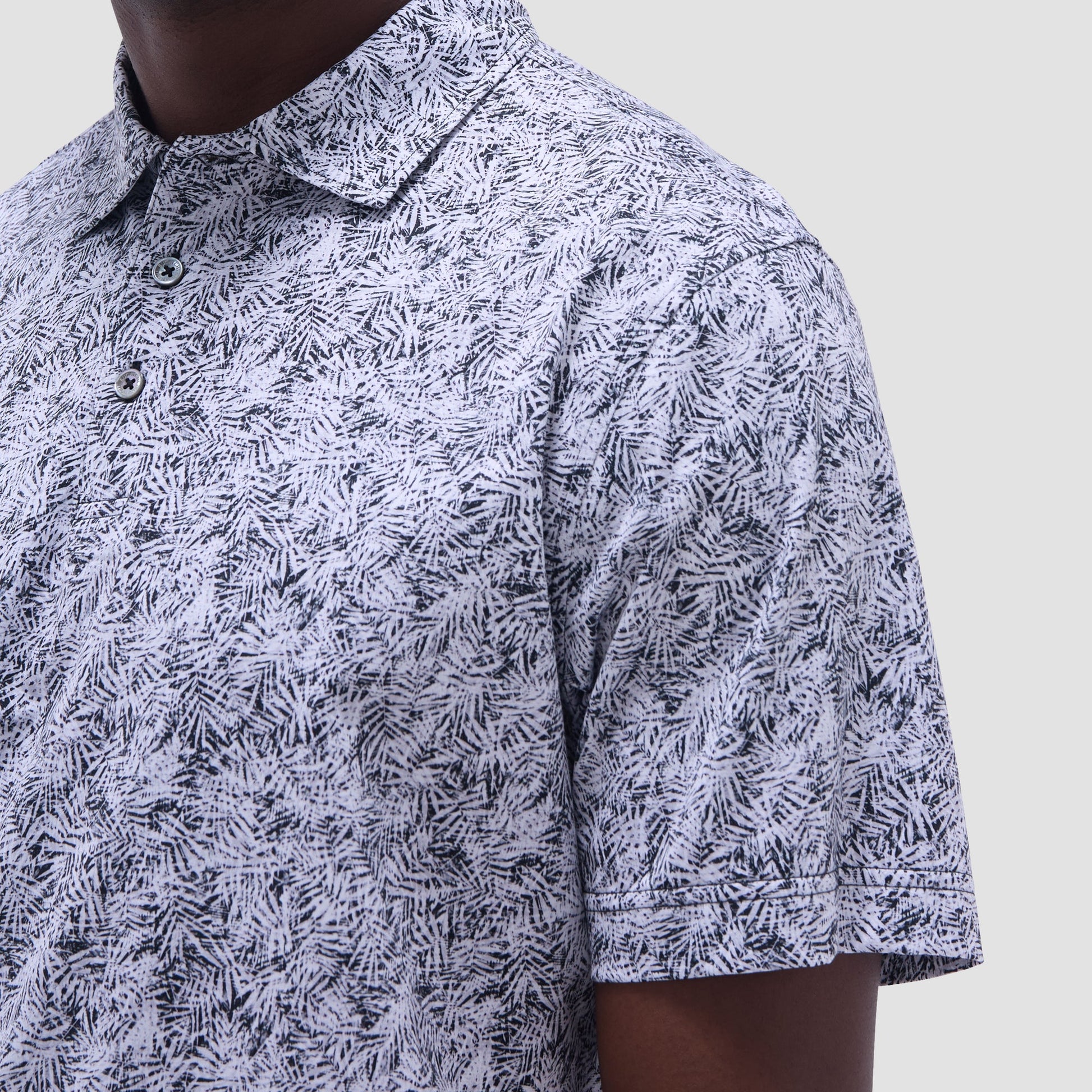 Bugatchi Victor Leaf Print OoohCotton® Polo Shirt Black