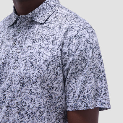 Bugatchi Victor Leaf Print OoohCotton® Polo Shirt Black
