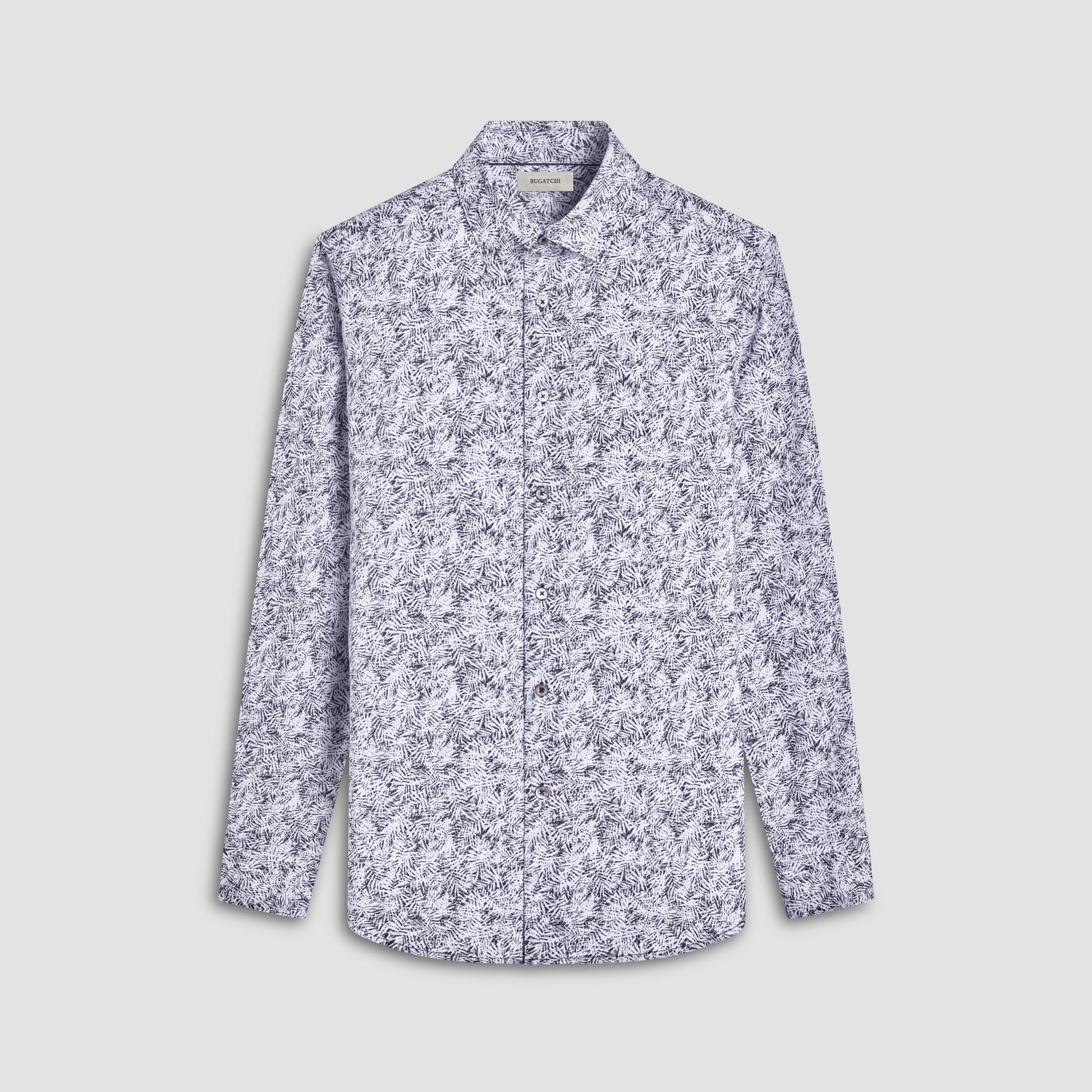 Bugatchi James Leaf Print OoohCotton® Shirt Black