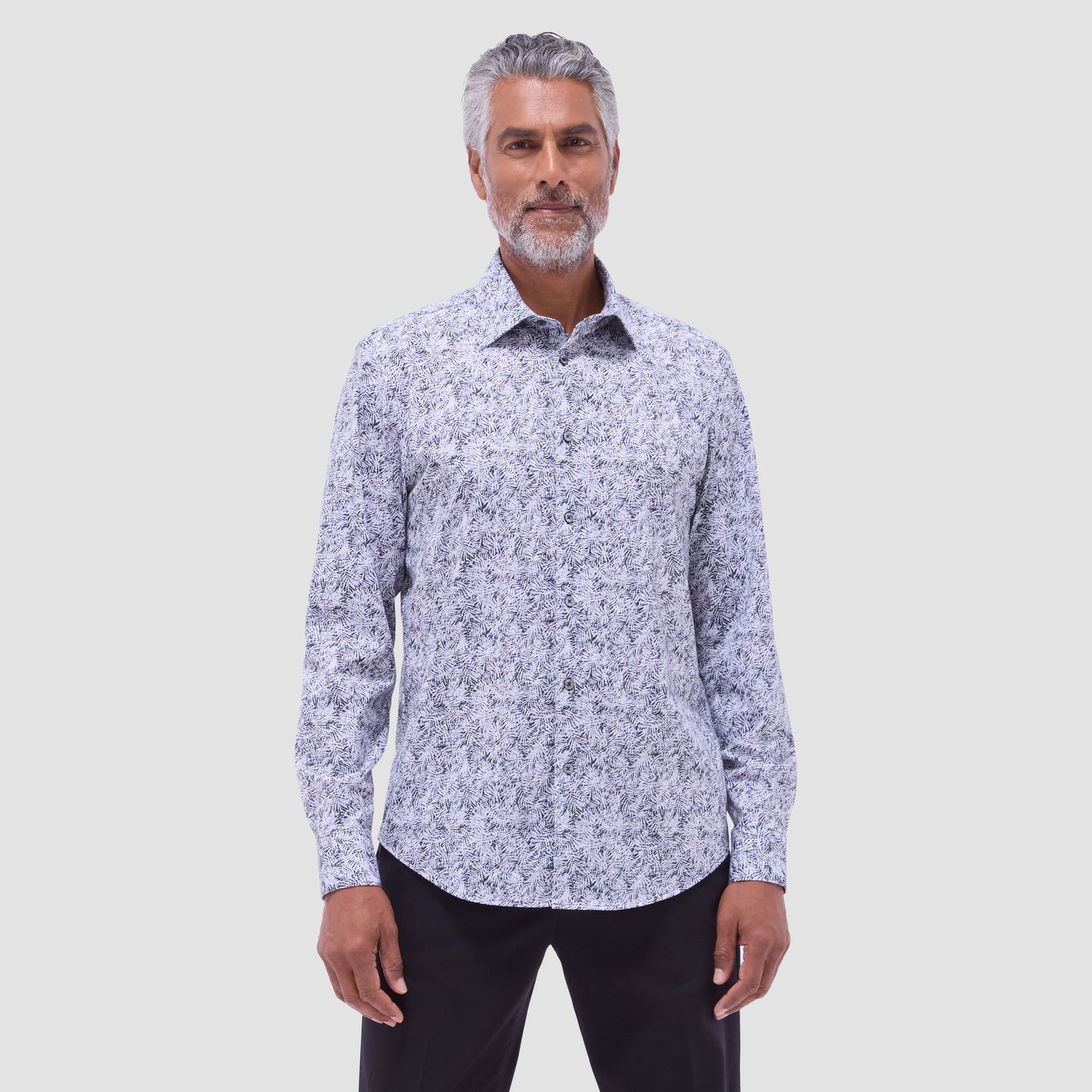 Bugatchi James Leaf Print OoohCotton® Shirt Black