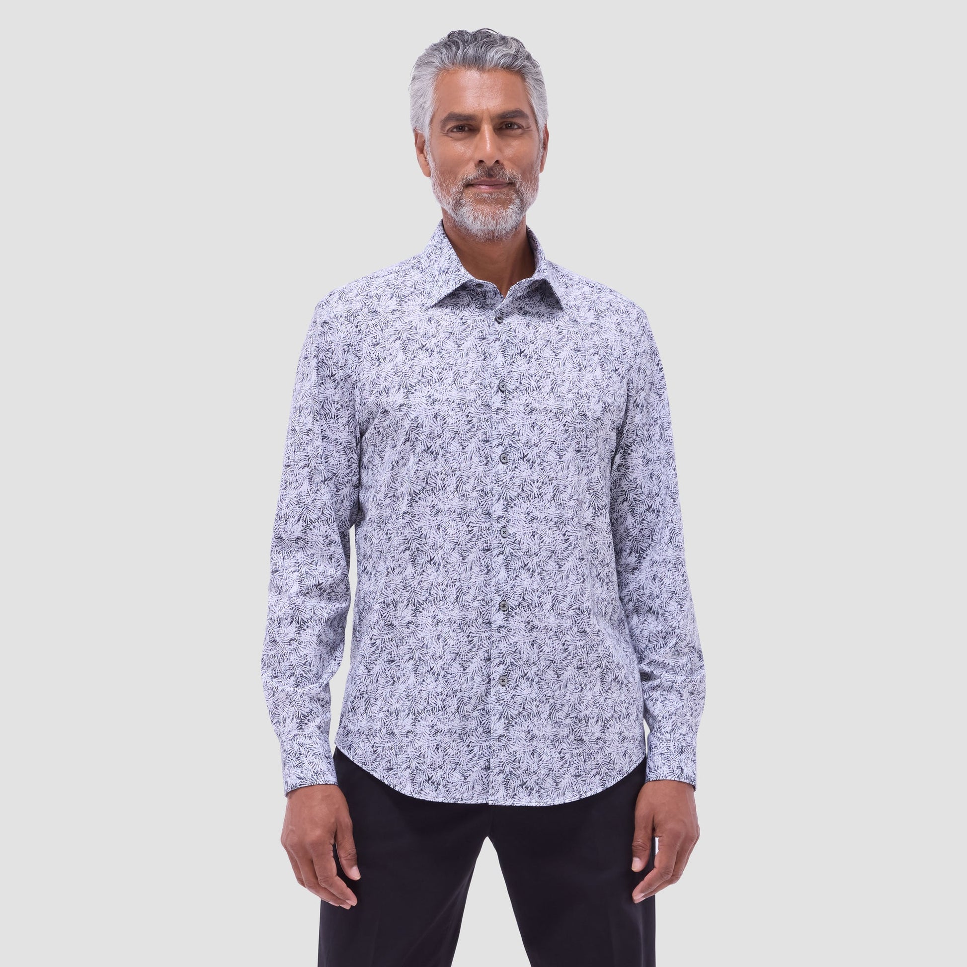 Bugatchi James Leaf Print OoohCotton® Shirt Black