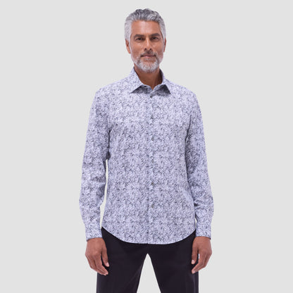 Bugatchi James Leaf Print OoohCotton® Shirt Black