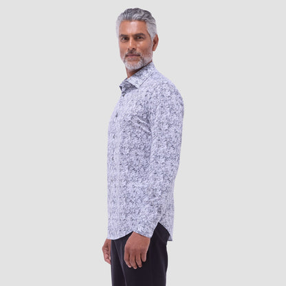 Bugatchi James Leaf Print OoohCotton® Shirt Black