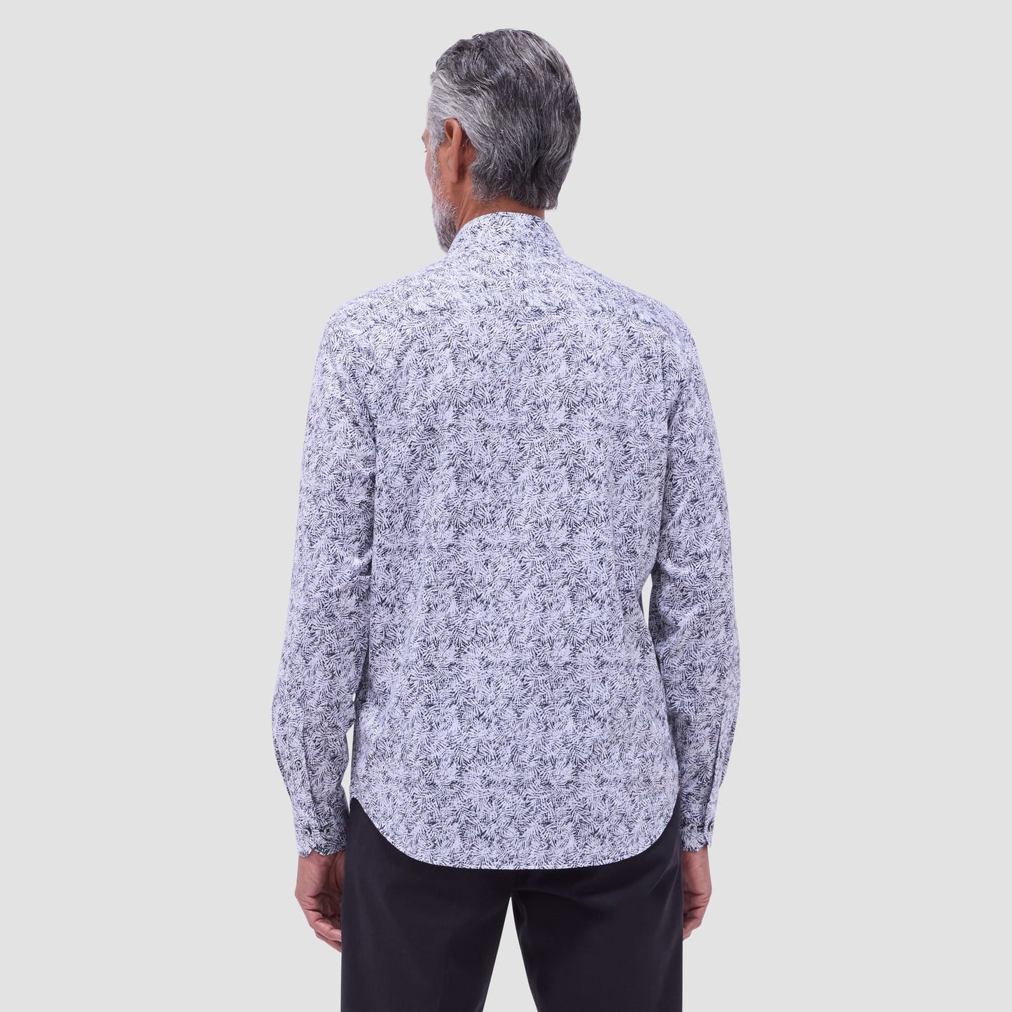 Bugatchi James Leaf Print OoohCotton® Shirt Black