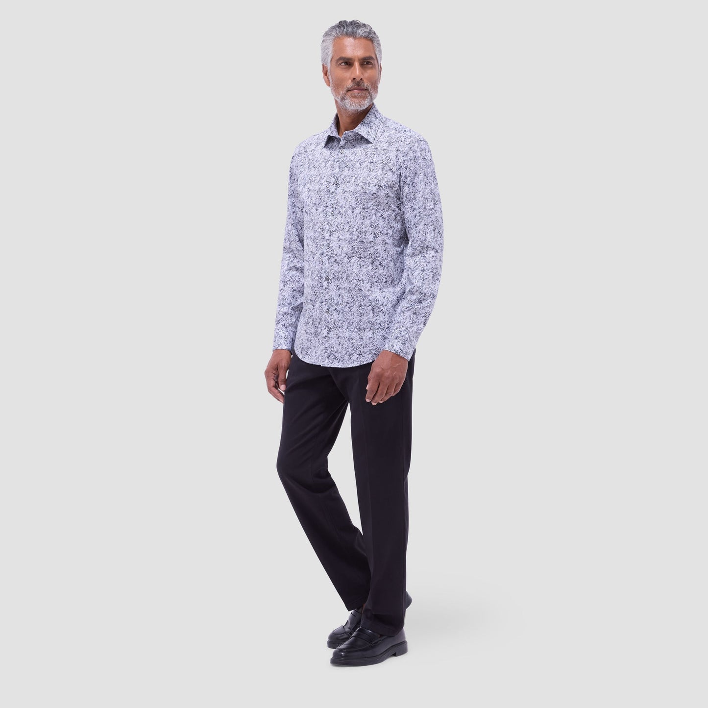 Bugatchi James Leaf Print OoohCotton® Shirt Black