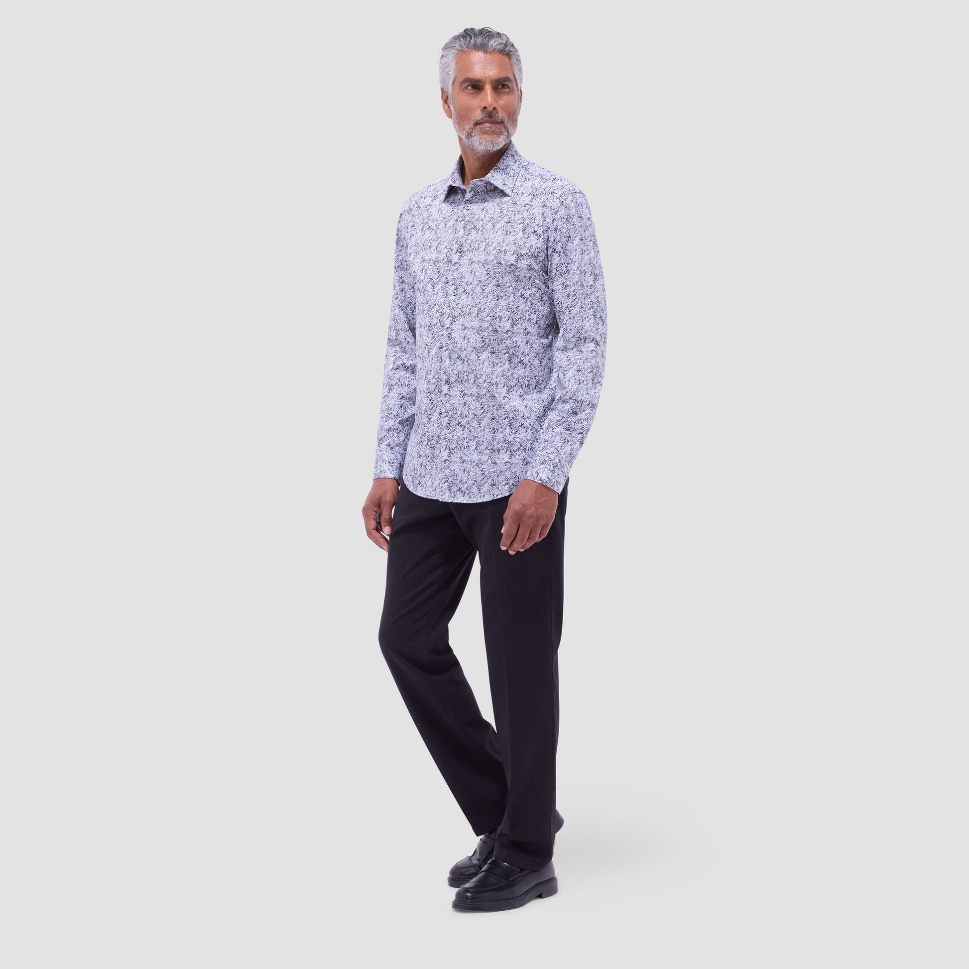 Bugatchi James Leaf Print OoohCotton® Shirt Black