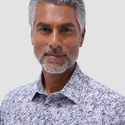 Bugatchi James Leaf Print OoohCotton® Shirt Black
