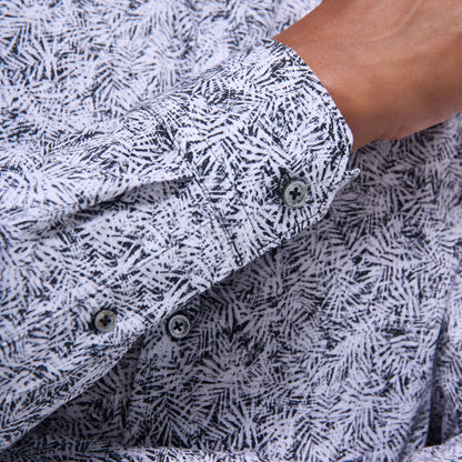 Bugatchi James Leaf Print OoohCotton® Shirt Black