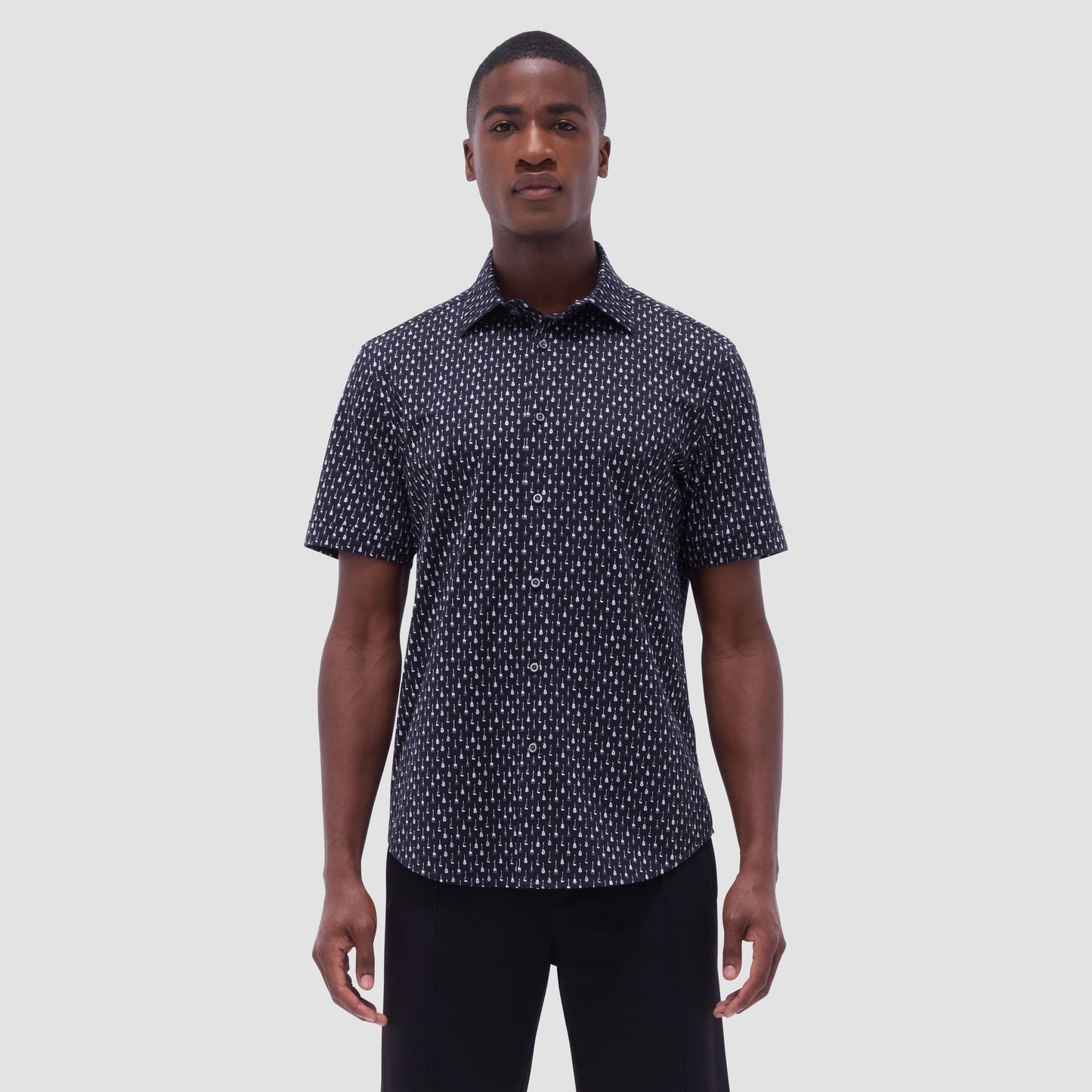 Bugatchi Miles Guitar OoohCotton® Short-Sleeve Shirt Black
