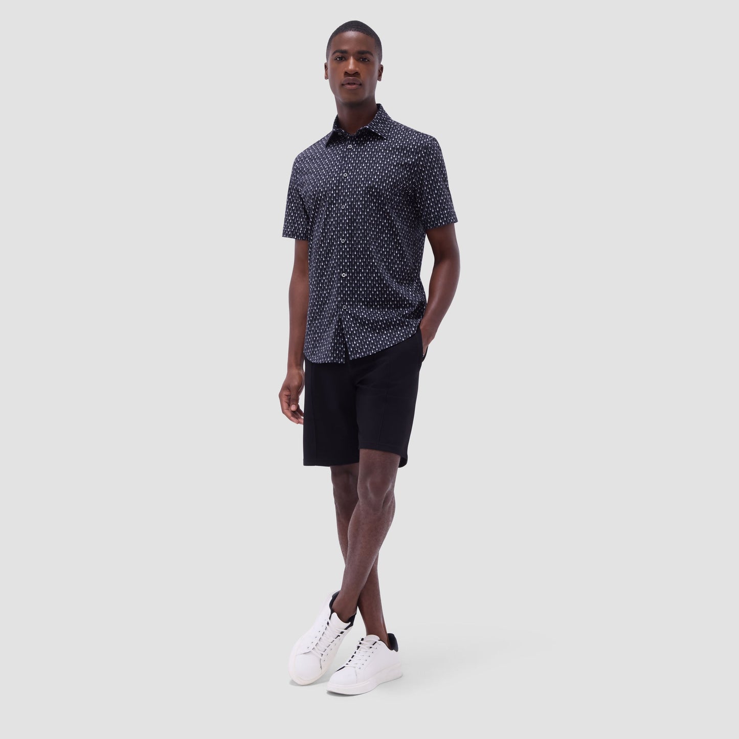 Bugatchi Miles Guitar OoohCotton® Short-Sleeve Shirt Black