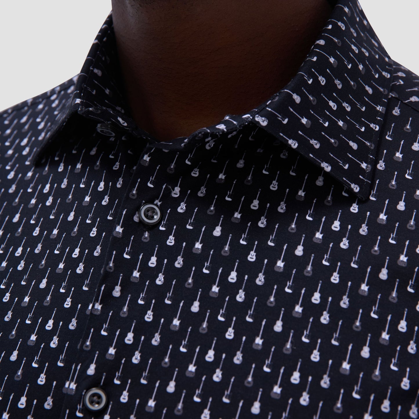 Bugatchi Miles Guitar OoohCotton® Short-Sleeve Shirt Black