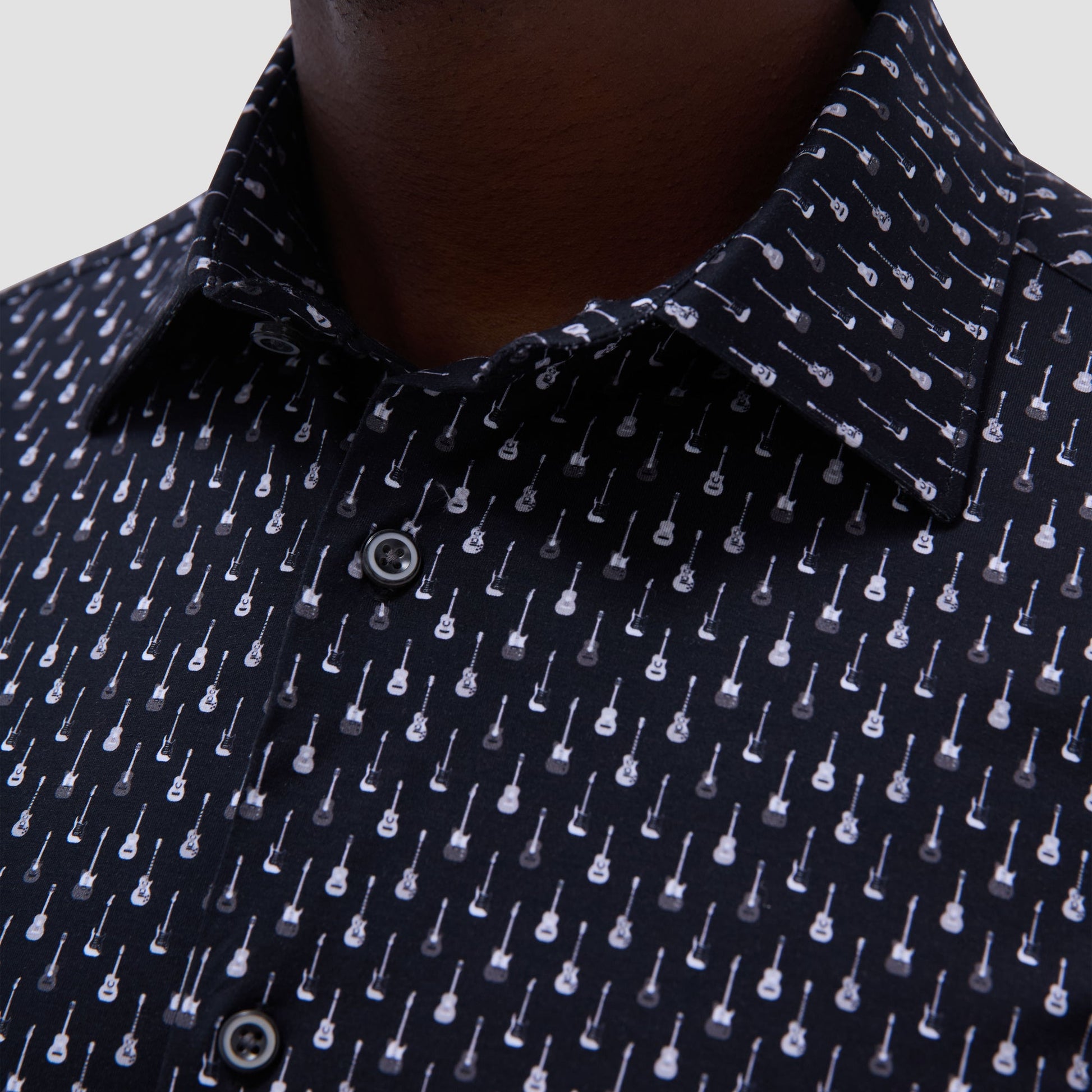 Bugatchi Miles Guitar OoohCotton® Short-Sleeve Shirt Black