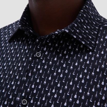 Bugatchi Miles Guitar OoohCotton® Short-Sleeve Shirt Black