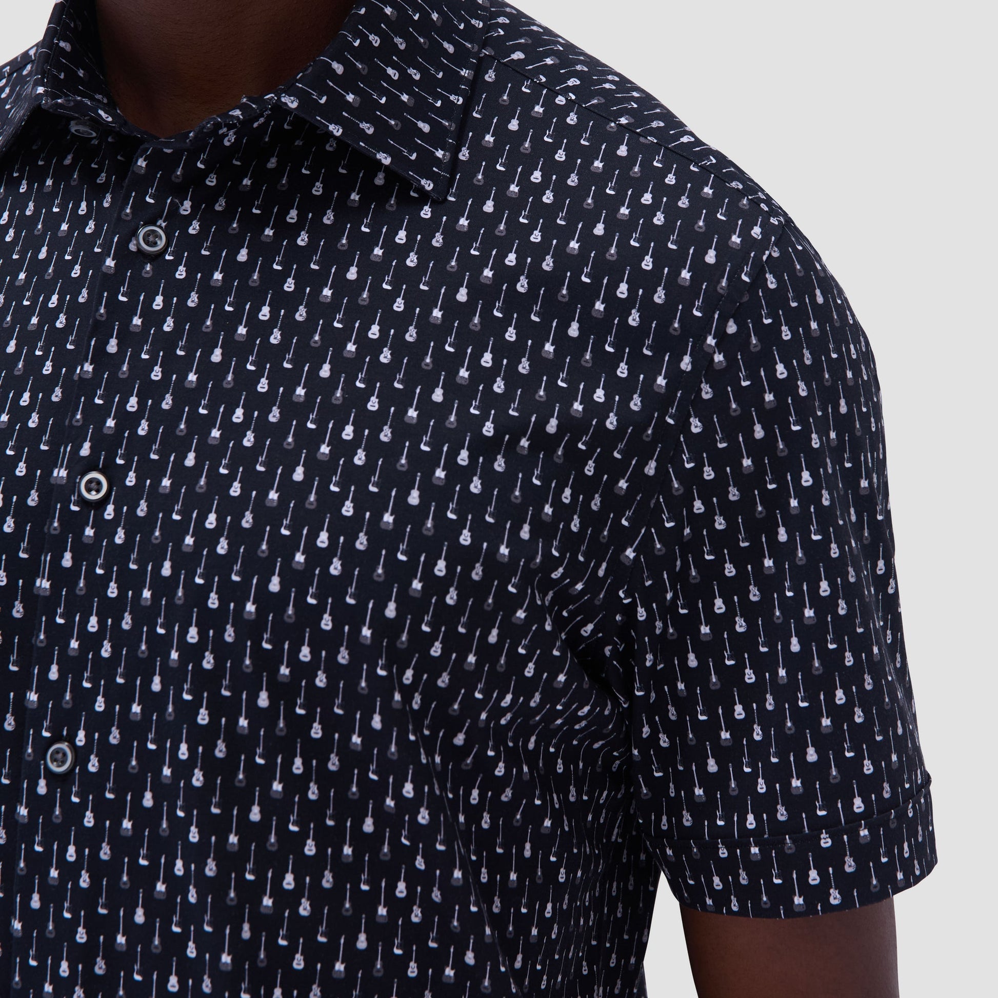Bugatchi Miles Guitar OoohCotton® Short-Sleeve Shirt Black