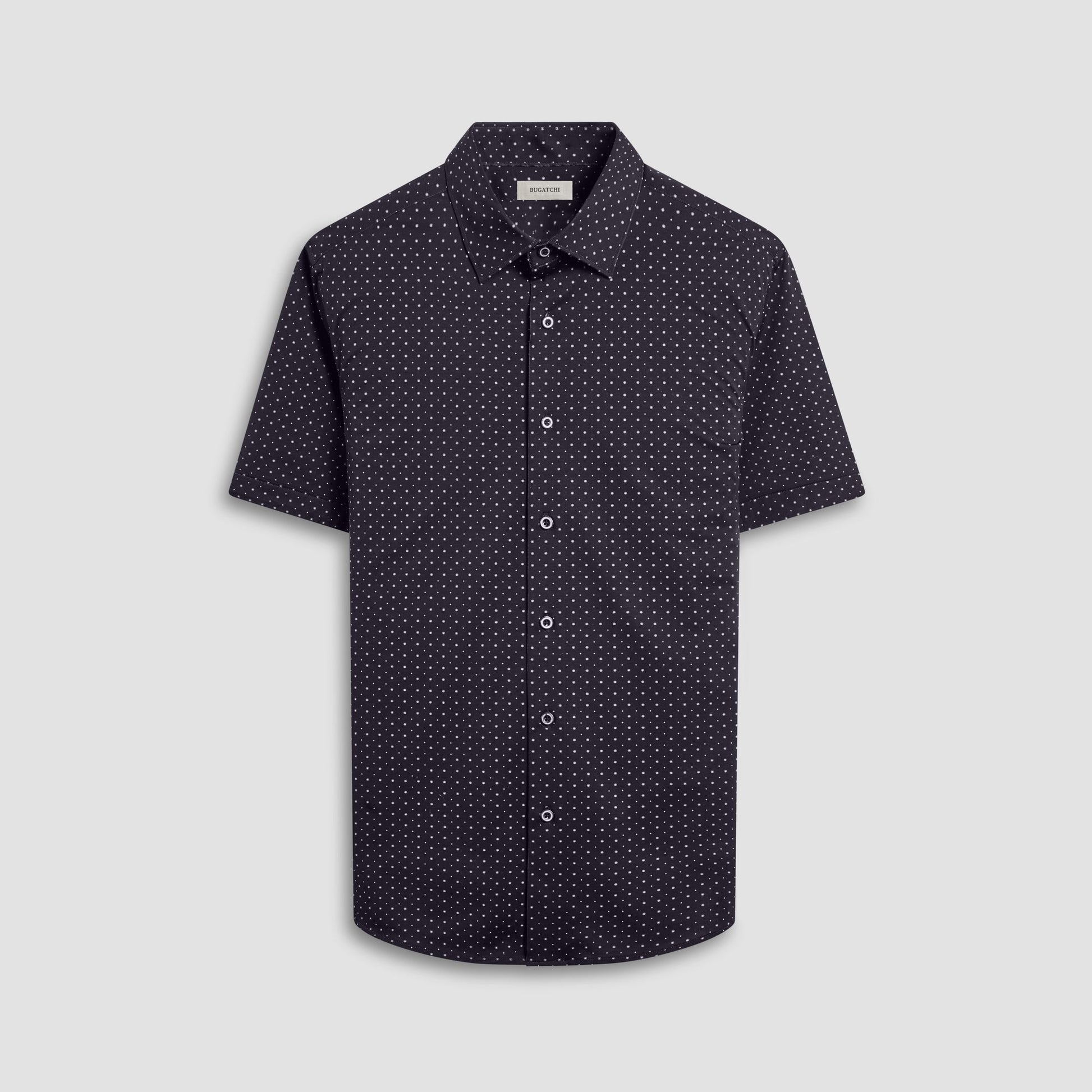 Bugatchi Miles Geometric OoohCotton® Short-Sleeve Shirt Black