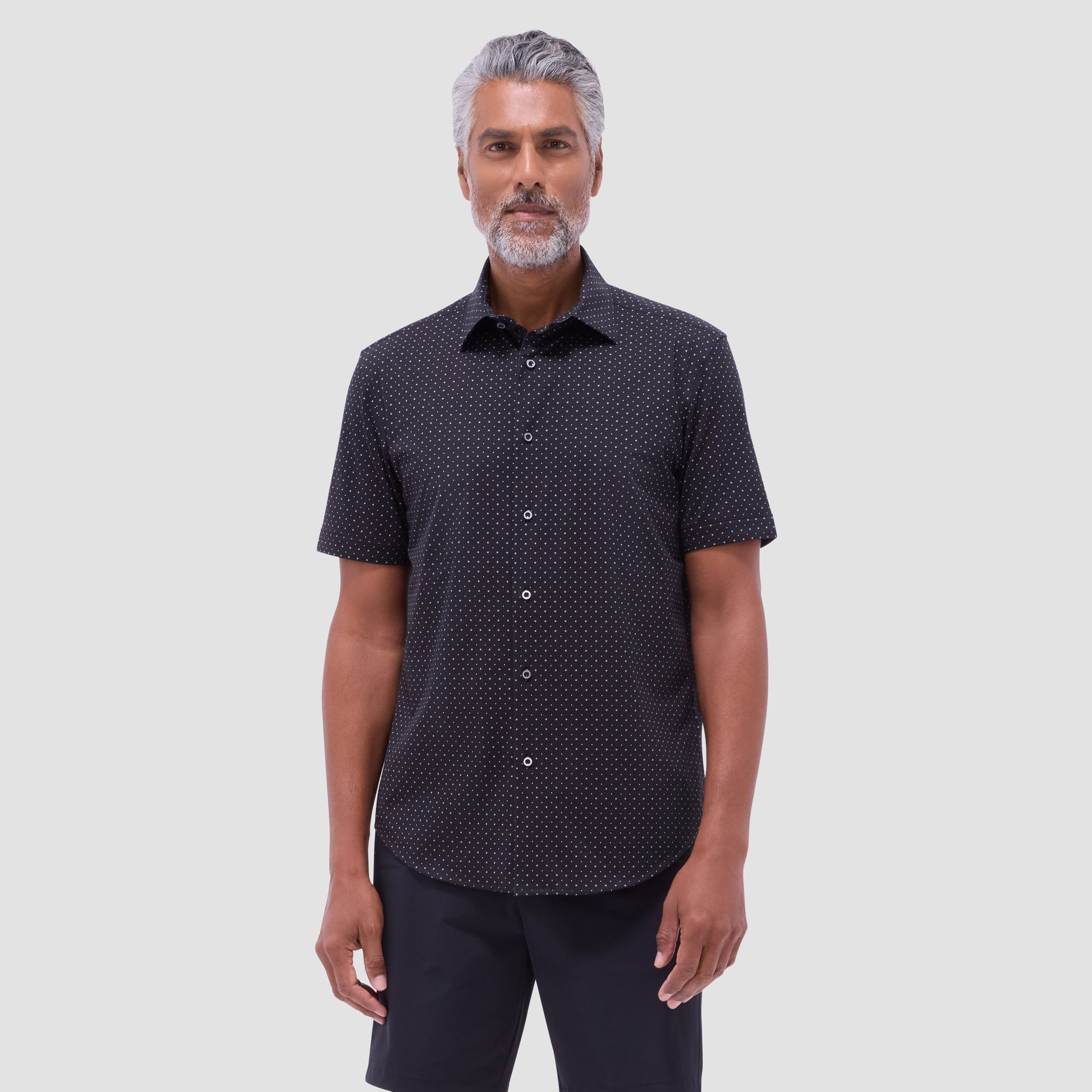 Bugatchi Miles Geometric OoohCotton® Short-Sleeve Shirt Black