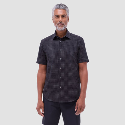 Bugatchi Miles Geometric OoohCotton® Short-Sleeve Shirt Black
