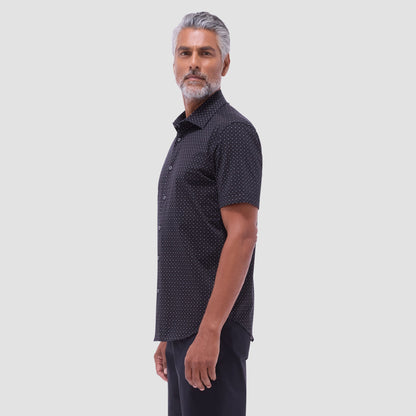Bugatchi Miles Geometric OoohCotton® Short-Sleeve Shirt Black
