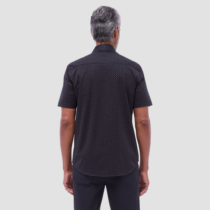 Bugatchi Miles Geometric OoohCotton® Short-Sleeve Shirt Black