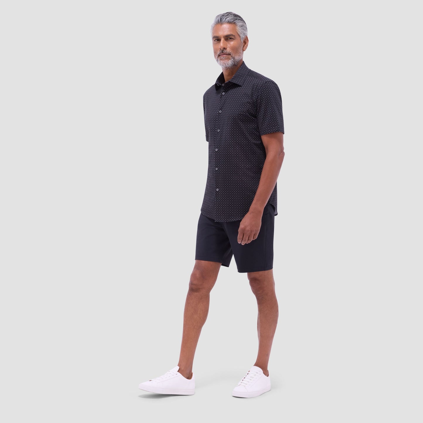 Bugatchi Miles Geometric OoohCotton® Short-Sleeve Shirt Black