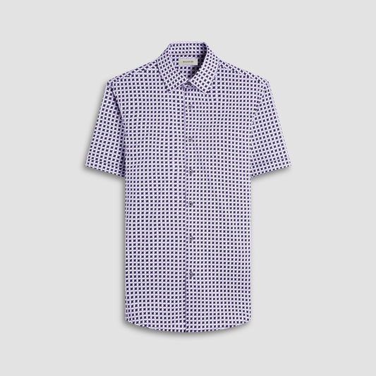 Bugatchi Miles Geometric OoohCotton® Short-Sleeve Shirt Zinc