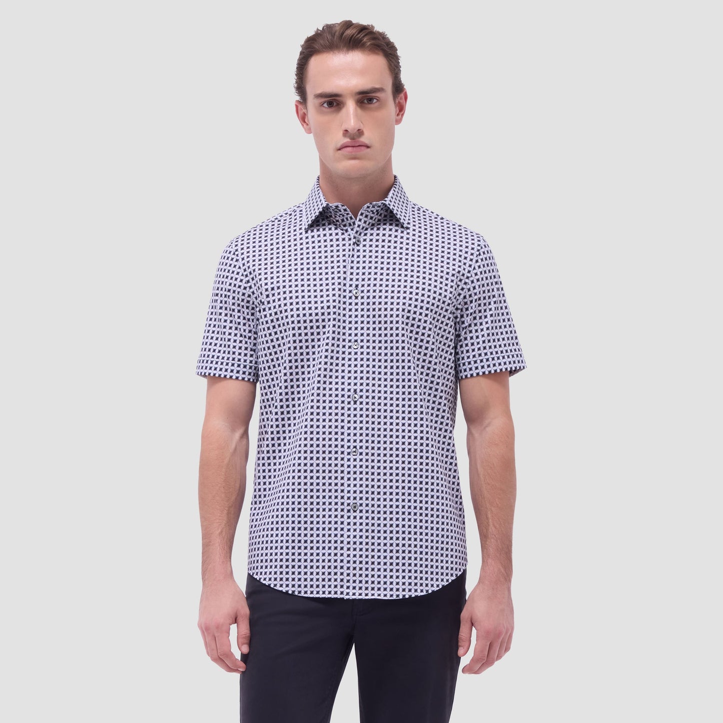 Bugatchi Miles Geometric OoohCotton® Short-Sleeve Shirt Zinc