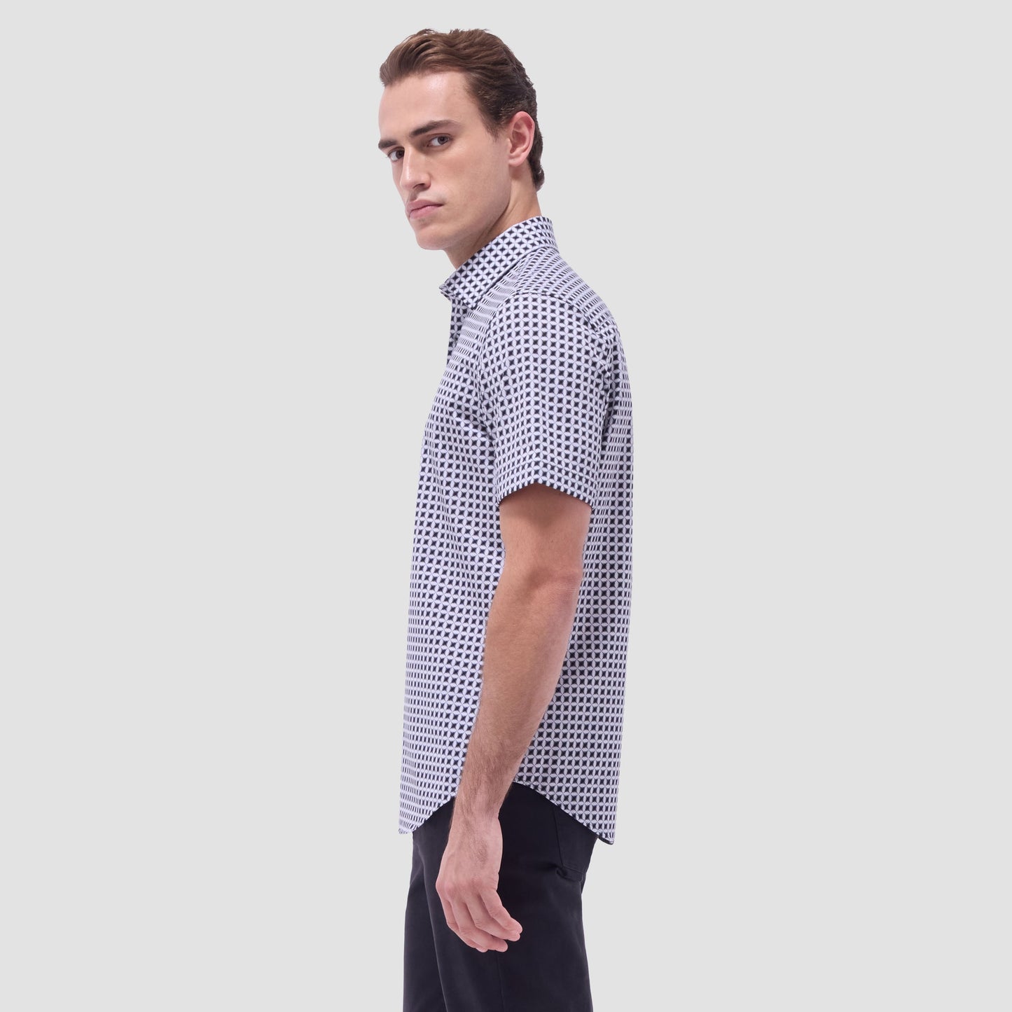 Bugatchi Miles Geometric OoohCotton® Short-Sleeve Shirt Zinc