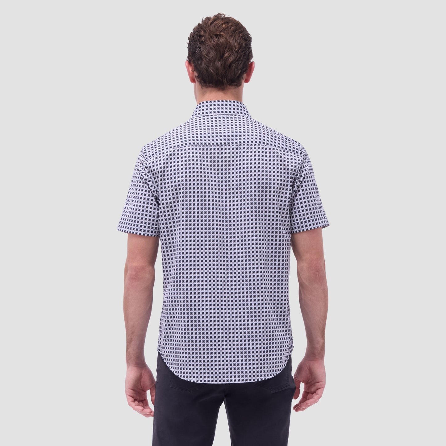 Bugatchi Miles Geometric OoohCotton® Short-Sleeve Shirt Zinc
