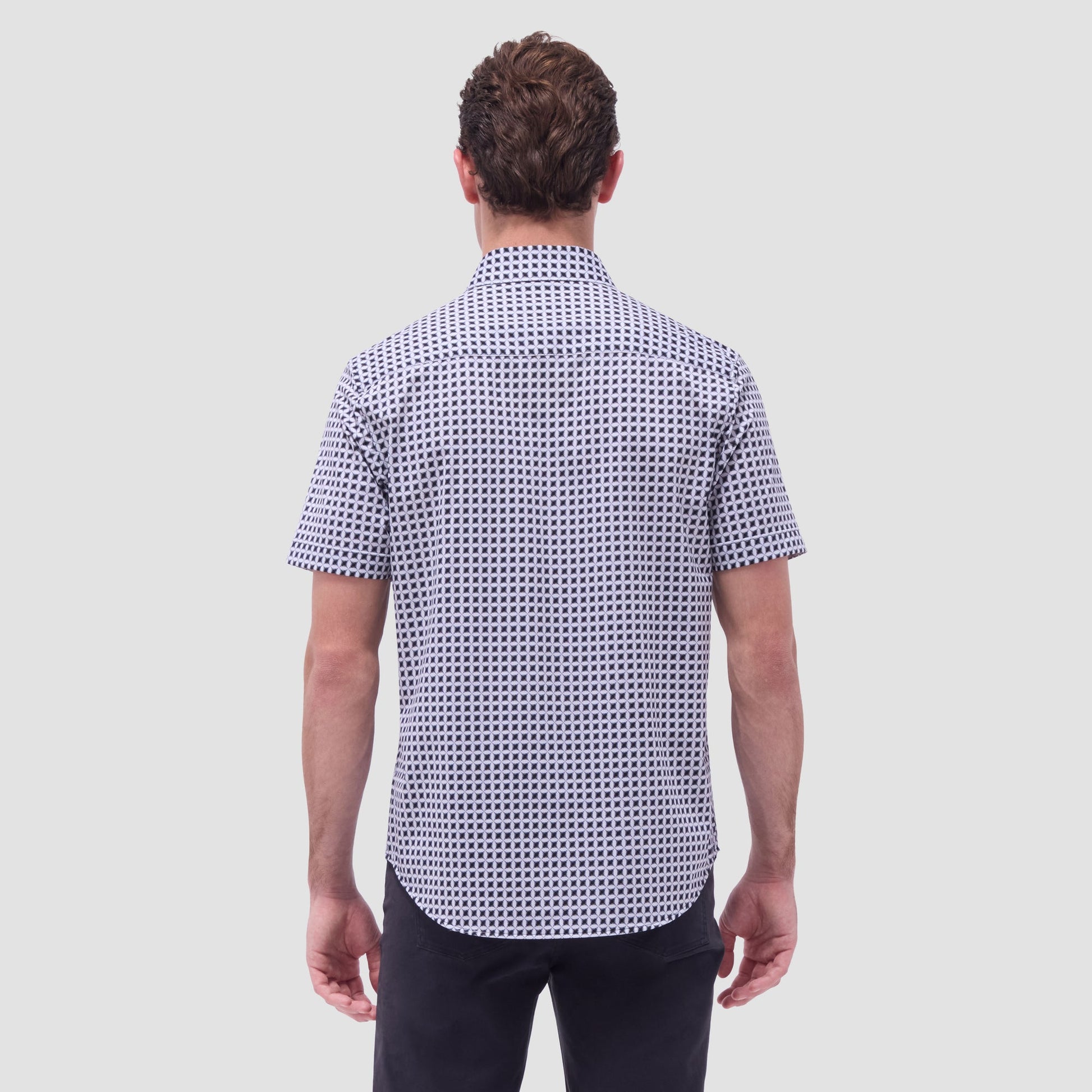 Bugatchi Miles Geometric OoohCotton® Short-Sleeve Shirt Zinc