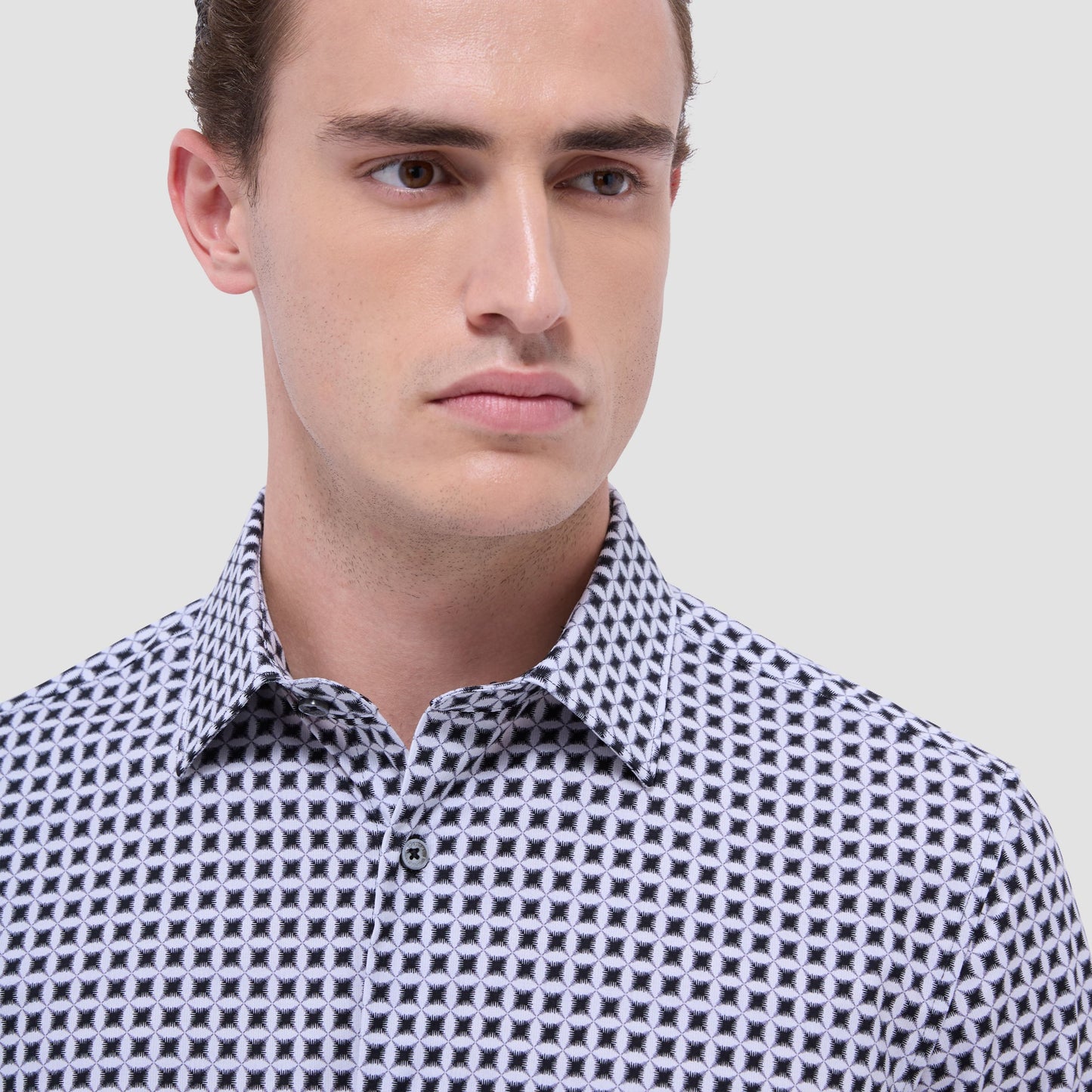 Bugatchi Miles Geometric OoohCotton® Short-Sleeve Shirt Zinc