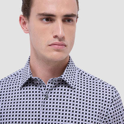 Bugatchi Miles Geometric OoohCotton® Short-Sleeve Shirt Zinc