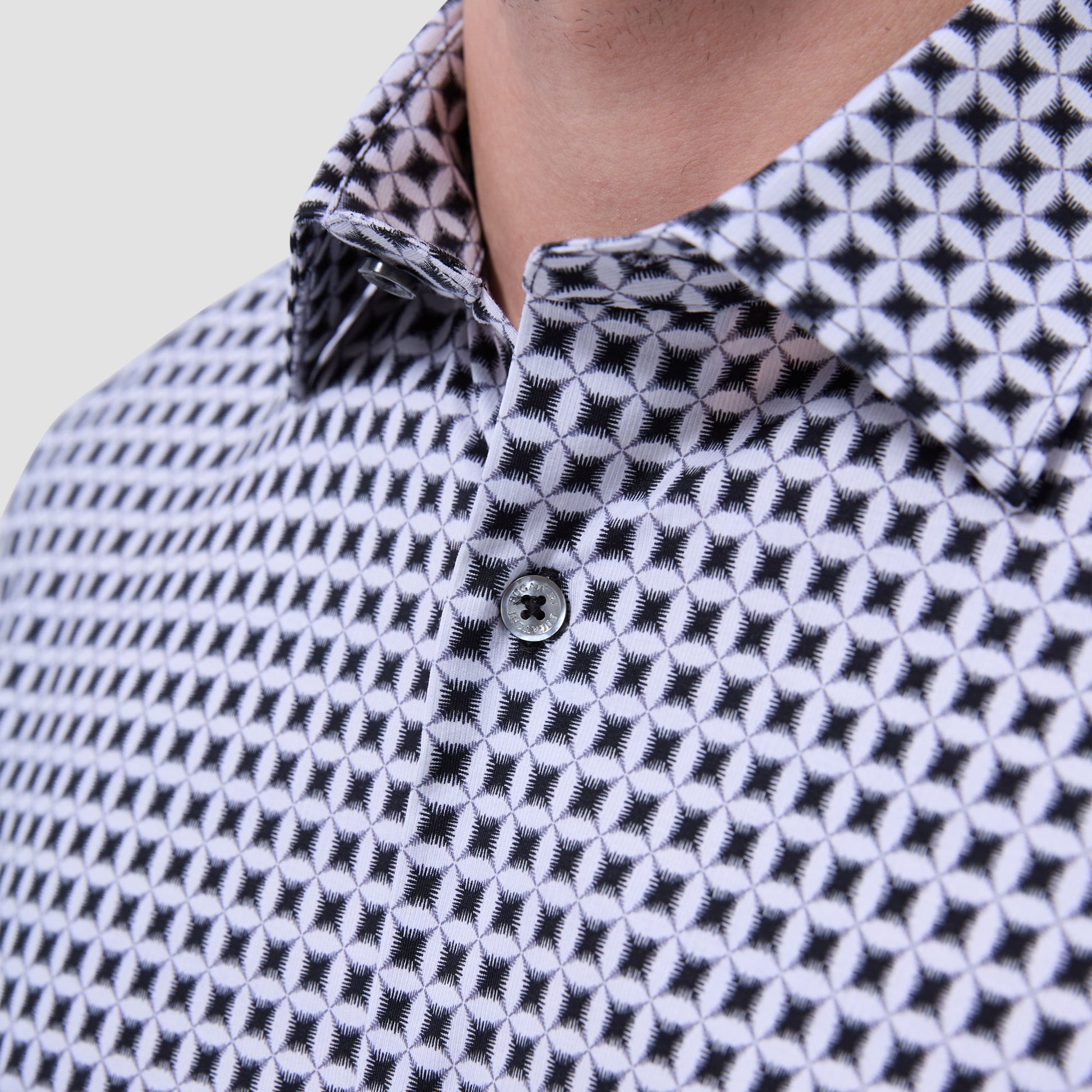 Bugatchi Miles Geometric OoohCotton® Short-Sleeve Shirt Zinc