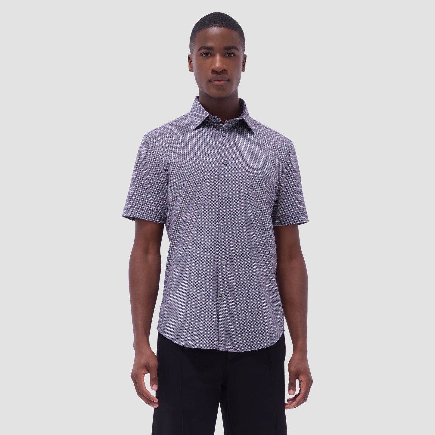 Bugatchi Miles Geometric OoohCotton® Short-Sleeve Shirt Black