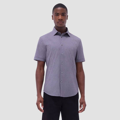 Bugatchi Miles Geometric OoohCotton® Short-Sleeve Shirt Black