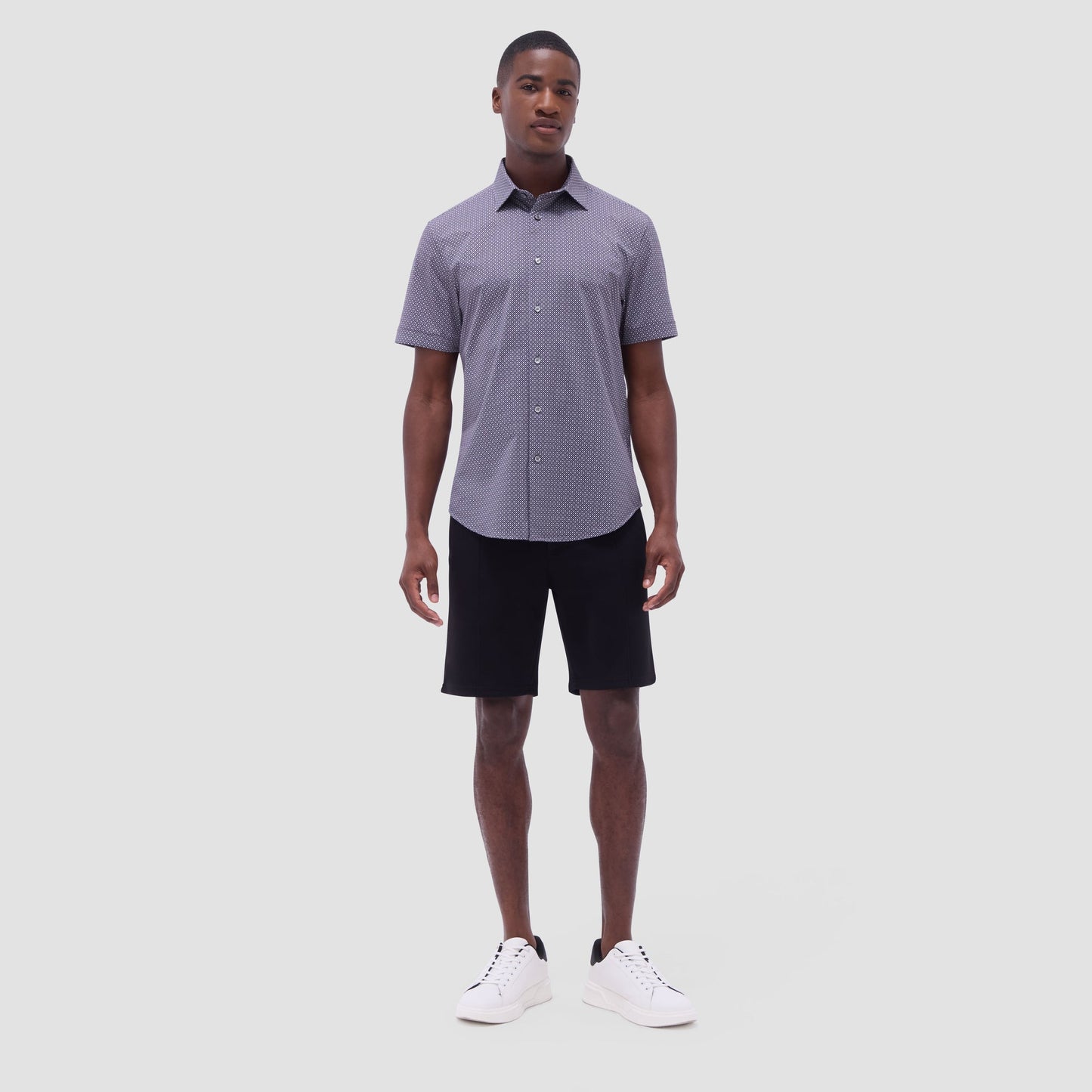 Bugatchi Miles Geometric OoohCotton® Short-Sleeve Shirt Black