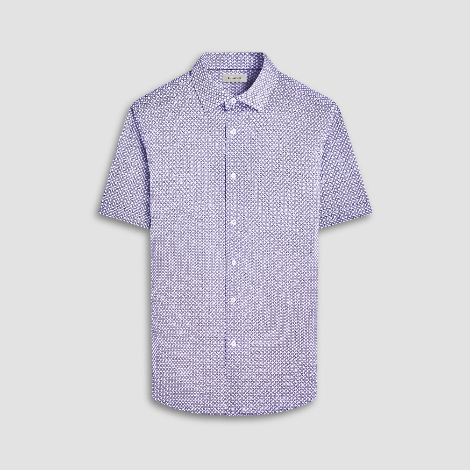 Bugatchi Miles Geometric OoohCotton® Short-Sleeve Shirt Platinum